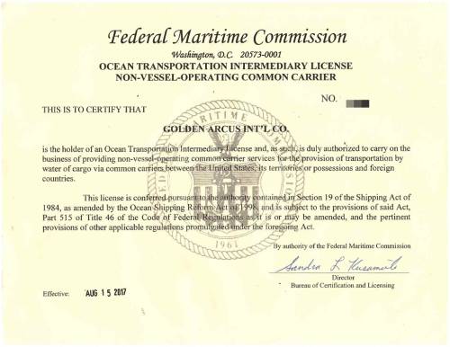 NVOCC Certificate